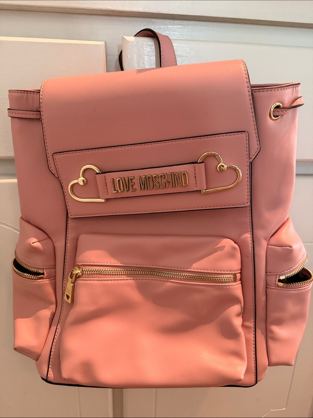 Love Moschino Blush Pink Backpack with Gold Heart Hardware